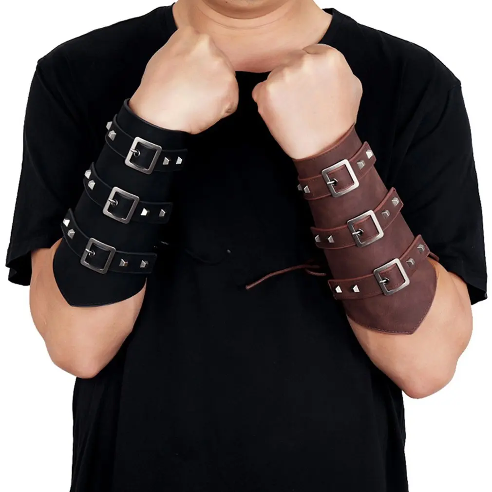 

1 Pair Medieval Warrior Armor Wristbands Metal Rivet Leather Bracers Cosplay Gothic Punk Wrist Band Vintage Wide Arm Guard Cuffs