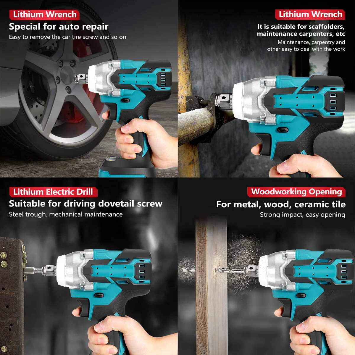 Обновленный 4-скоростной беспроводной ударный гайковерт 18 в 1/2 нм Аккумуляторный