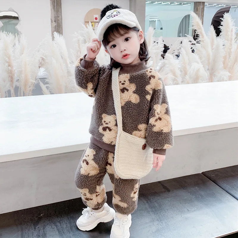 

Мультфильмов Медведь Детский свитер и штаны, комплект на осень-зиму, теплая одежда для мальчиков и девочек; Утепленная верхняя одежда из хло...