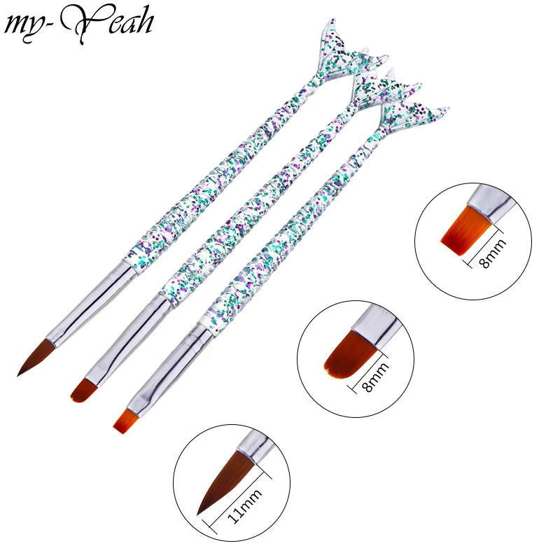 3 Pcs/Set Mermaid Handle Nail Art Acrylic UV GEL Extension Builder Painting Brush Flower Pattern Drawing Pen Manicure Tool | Красота и