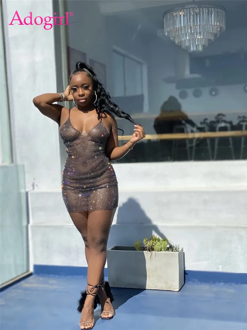 Adogirl женское блестящее прозрачное Сетчатое платье для ночного клуба облегающие