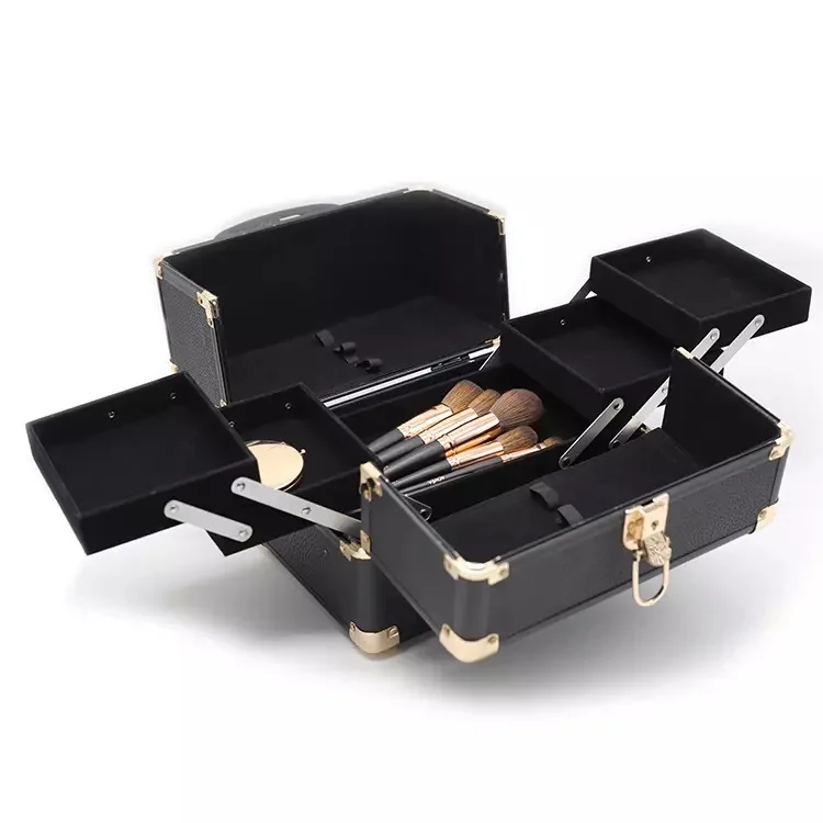 

Aluminum alloy cosmetic box, double-open cosmetic box beauty toolbox nail box storage box Makeup brush, eye shadow, foundation