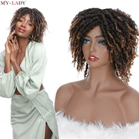 my lady synthetic curly dreadlock wig short twist braided wigs ombre faux locs afro wig for black womenmen crochet hair daily