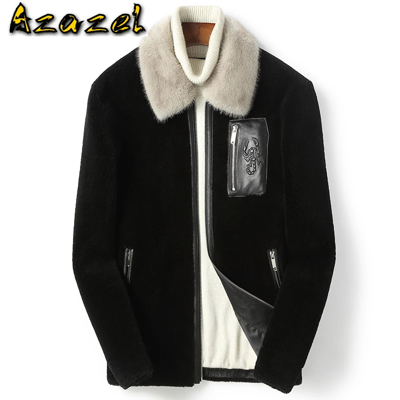 

Мужская одежда Azazel, зимняя куртка, мужское меховое пальто, куртки из 100% натуральной овечьей шерсти, Воротник из норки, парки для мужчин, LXR559