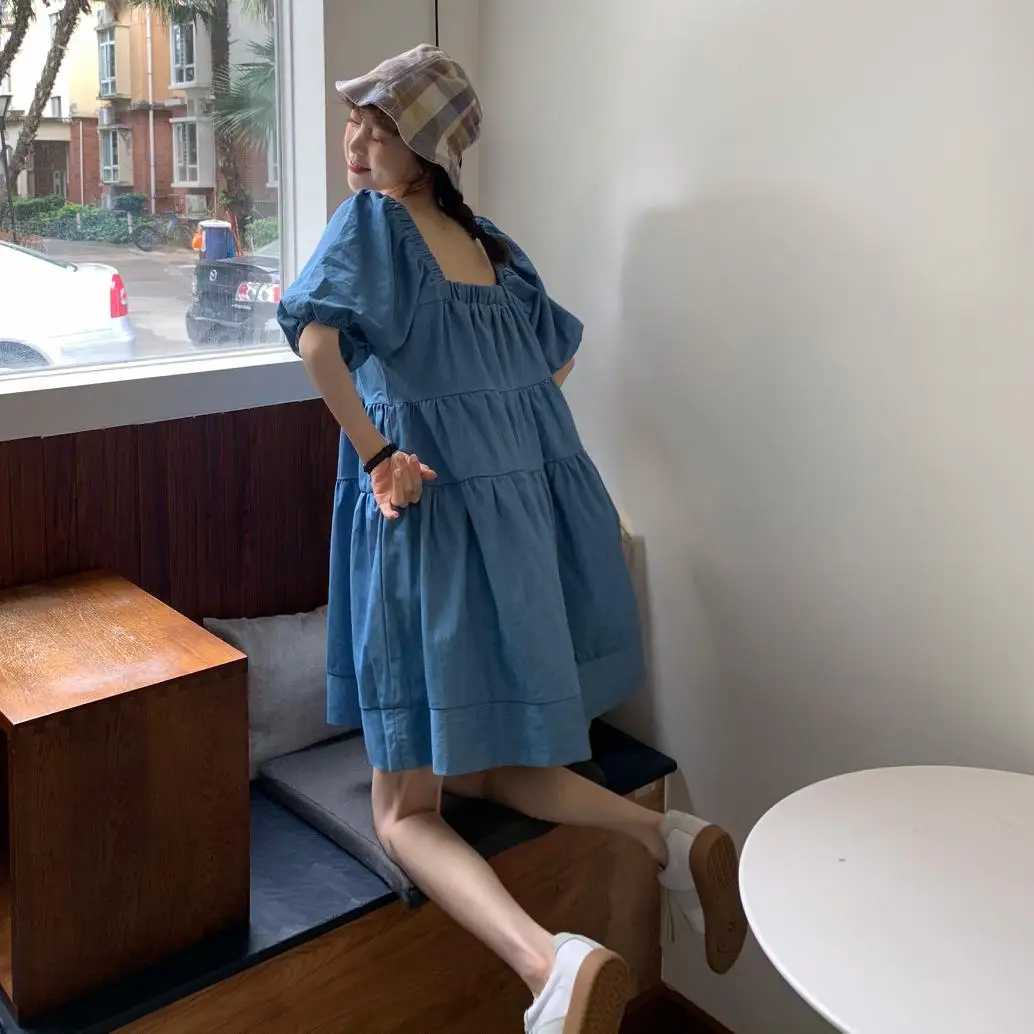 

Summer New Style Short-Sleeved Sress Somen's Loose A-Line Skirt