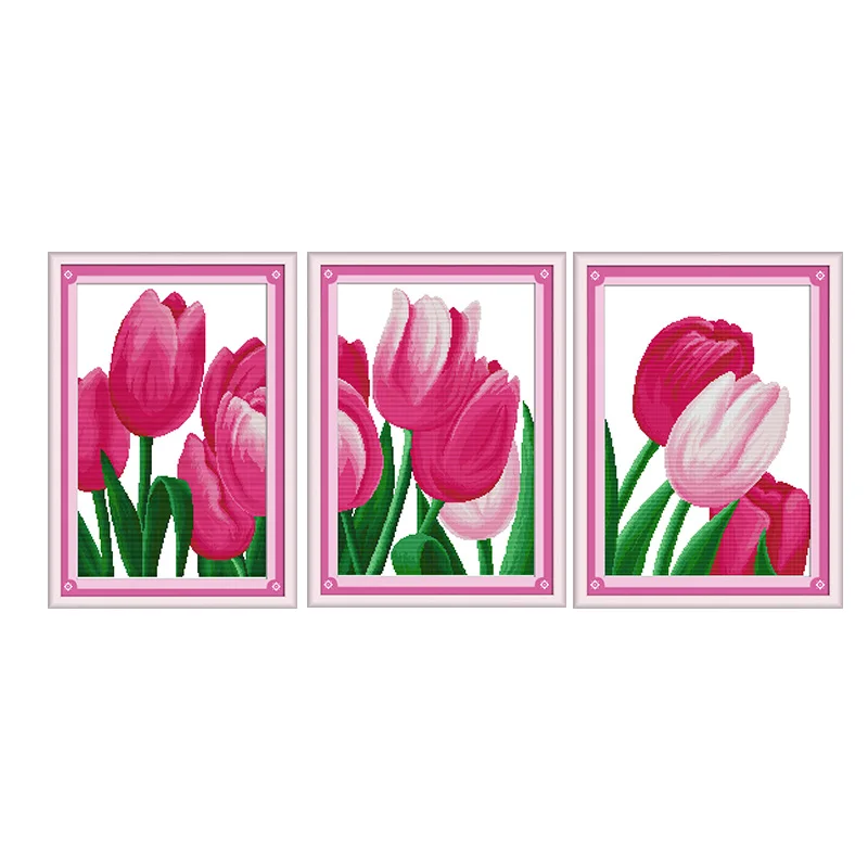 Joy Sunday Розовый тюльпан напечатанный на холсте Набор крестиков 11CT14CT цветочные картины Вышивка Kitsl DIY рукоделие Наборы