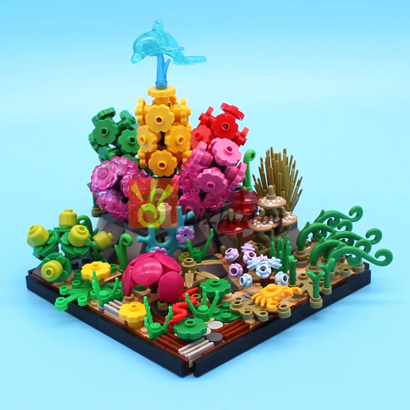 

DIY Bricks Sea World Coral Dolphin Marine Organism Plants Crab Snake Build MOC Building Blocks Compatible Toys Creative Gifts