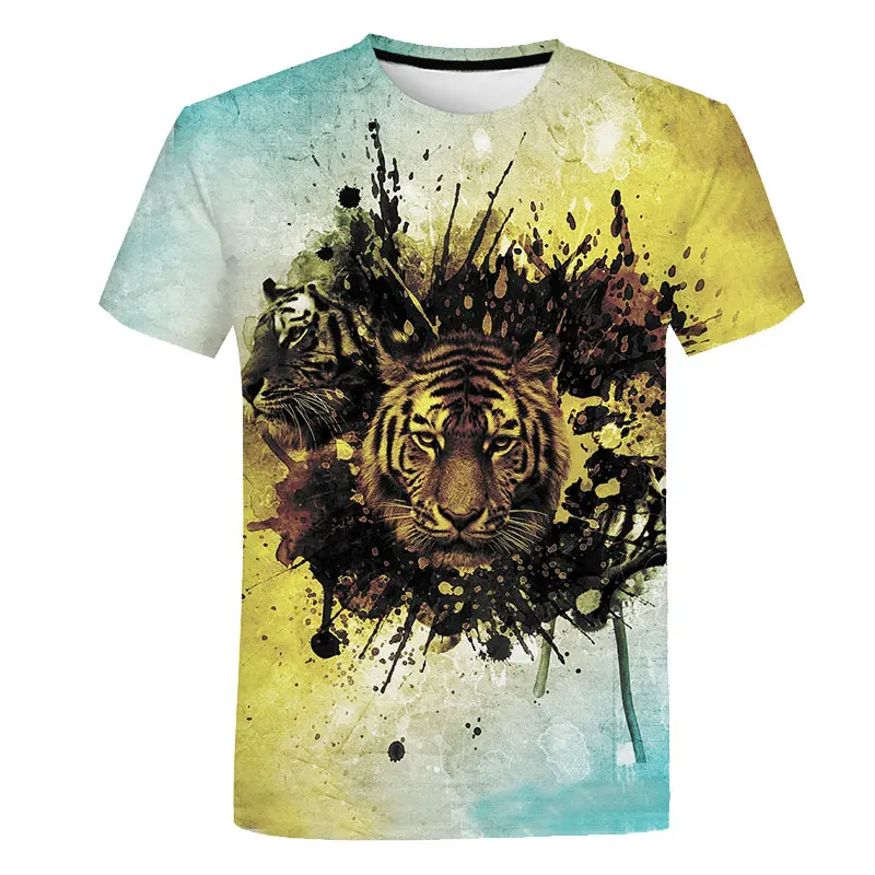 New Fashion Tiger T Shirt Summer Short Sleeve O-neck Tshirt Animal Tees For Baby Boys Kids Casual Cartoon Tops Girls T-shirt | Детская