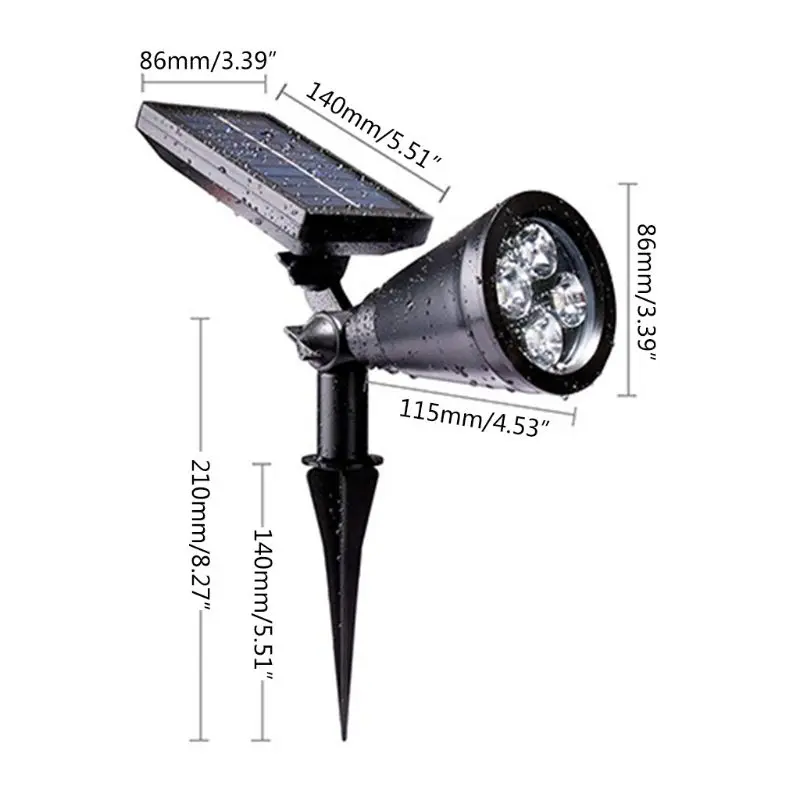 

Solar Lights 2-in-1 Waterproof Dust-proof 4LED Solar Spotlight Adjustable Wall Light Automated Switch Landscape Light for Garden