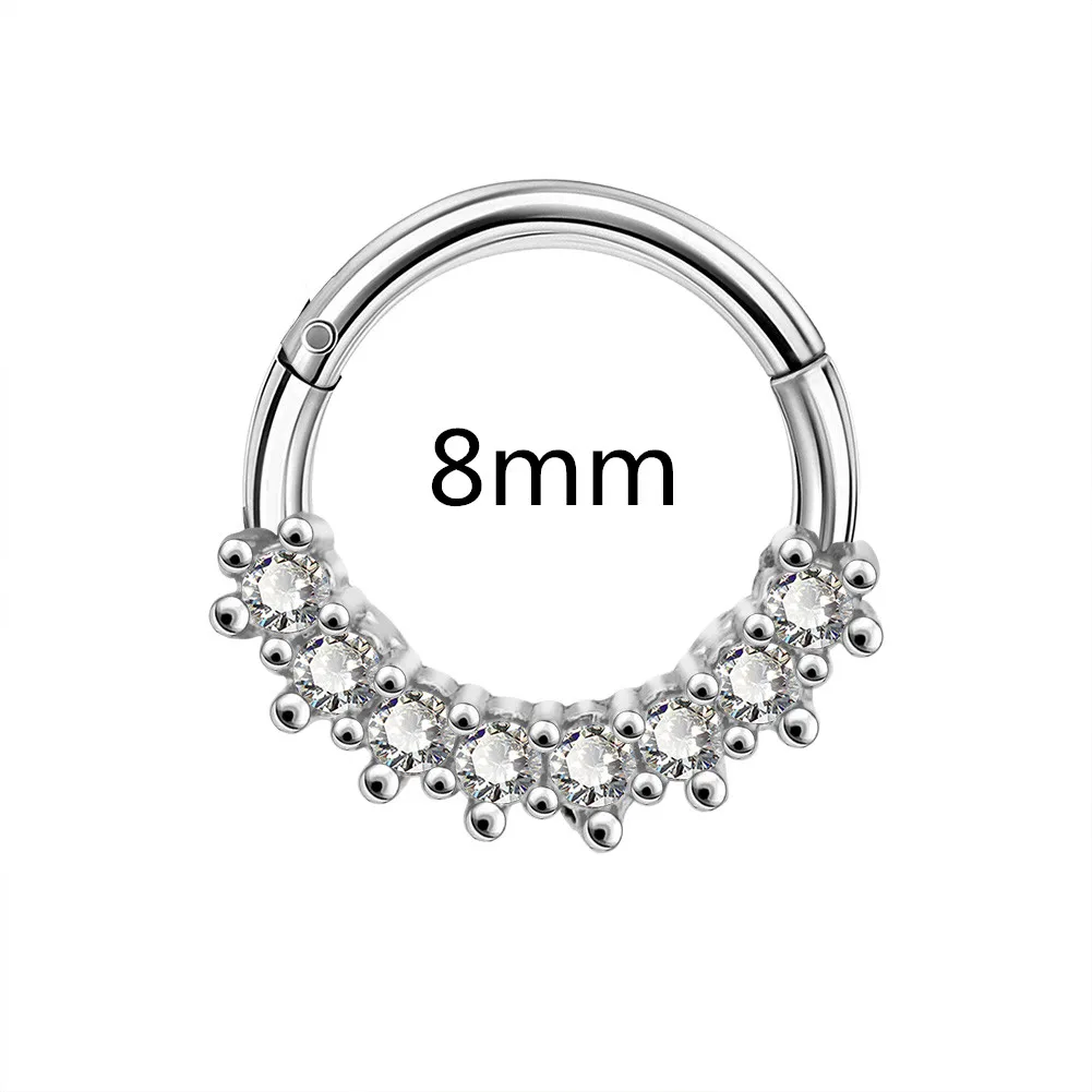 8mm Diameter Body Punk 16G Daith Earrings Clear CZ Line Helix Earrings Hoop Rook Tragus Cartilage Earring Hoop Hinged Segment Clicker for Wom - Окраска металла: 8mm Diameter