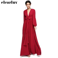 deep v neck evening dress red simple pregnant women party dresses robe de soiree t478 2019 plus size long sleeves formal gowns