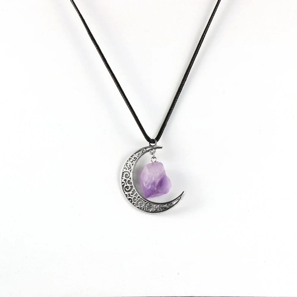 Женская Луна очарование натуральный камень аметисты Фиолетовый Кристалл