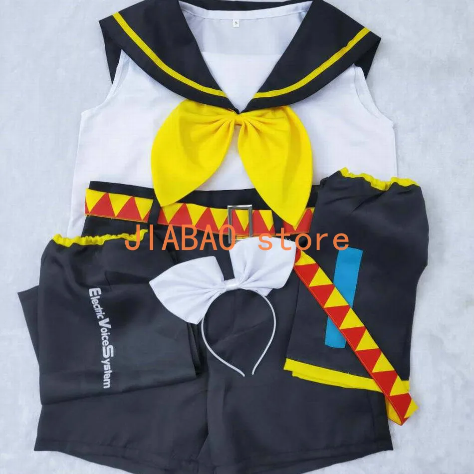

Kagamine Rin Kagamine Len Halloween Uniform Cosplay Complete Costumes Tops+Shorts Black Tow Pcs Set