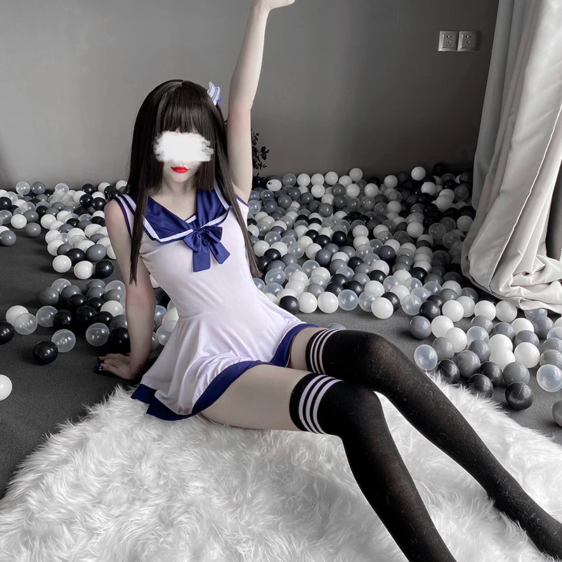 

Эротическое белье для косплея моряка, прозрачный синий костюм, Kawaii, комплект японской школьницы, соблазнительный наряд для женщин