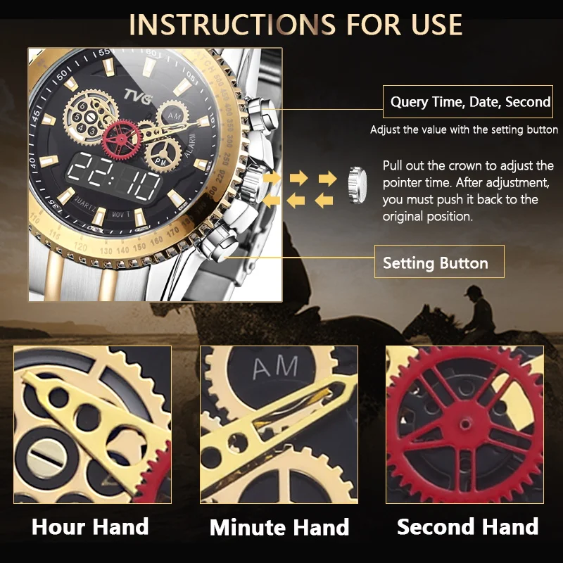 Часы TVG в стиле милитари роскошные модные брендовые часы мужские со стальным