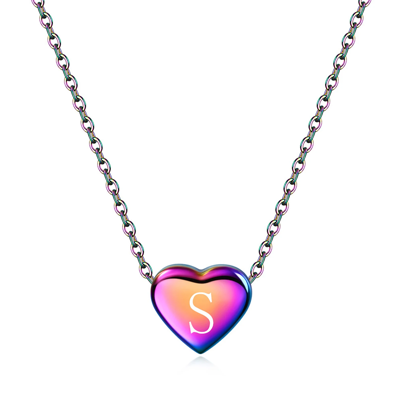 

Trendy 304 Stainless Steel Necklace Multicolor Heart Pendant Initial Alphabet/Capital Letter Cross Chain Summer Hot New Jewelry