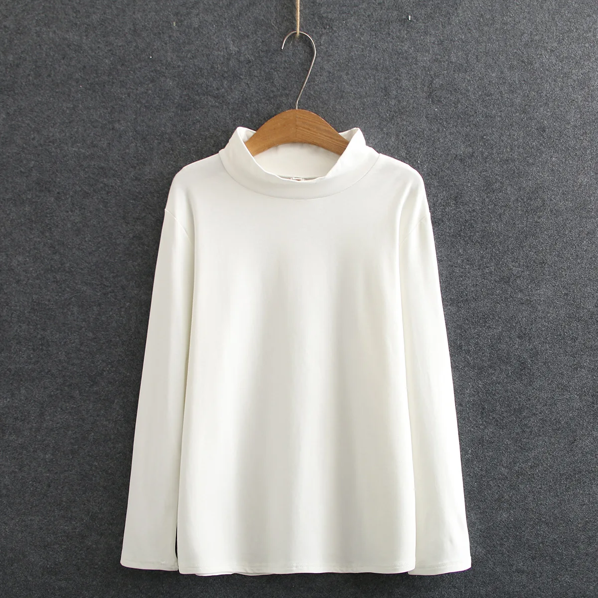 

Plus Size White Black Women Autumn Tshirts Large Size Solid High Collar Tops