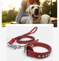 real leather chain large dog leash slip collar pet walking lead genuine leather dog traction rope for small medium big dogs cats