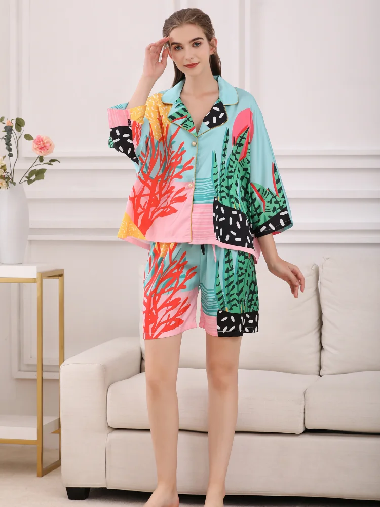 Women Silk Pyjamas Femme Satin Pijama Sleepwear Long Sleeve Fashion Pajamas for girl Nightwear Suit Home New 2021 Home Clothes