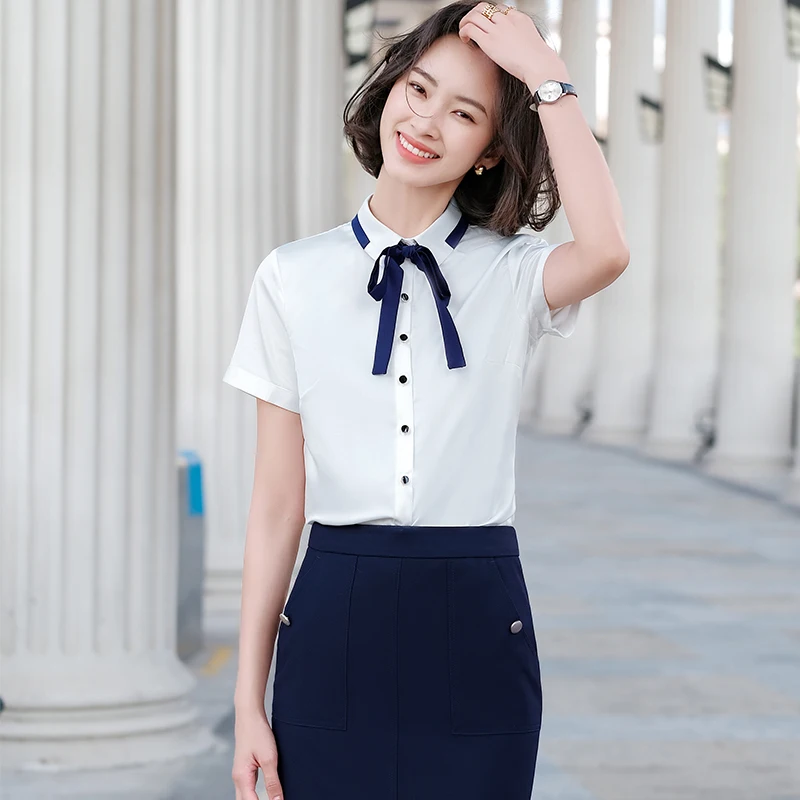 

Женская Офисная рубашка с коротким рукавом, белая блузка и топ для работы, офисный комплект, Новинка лета 2021