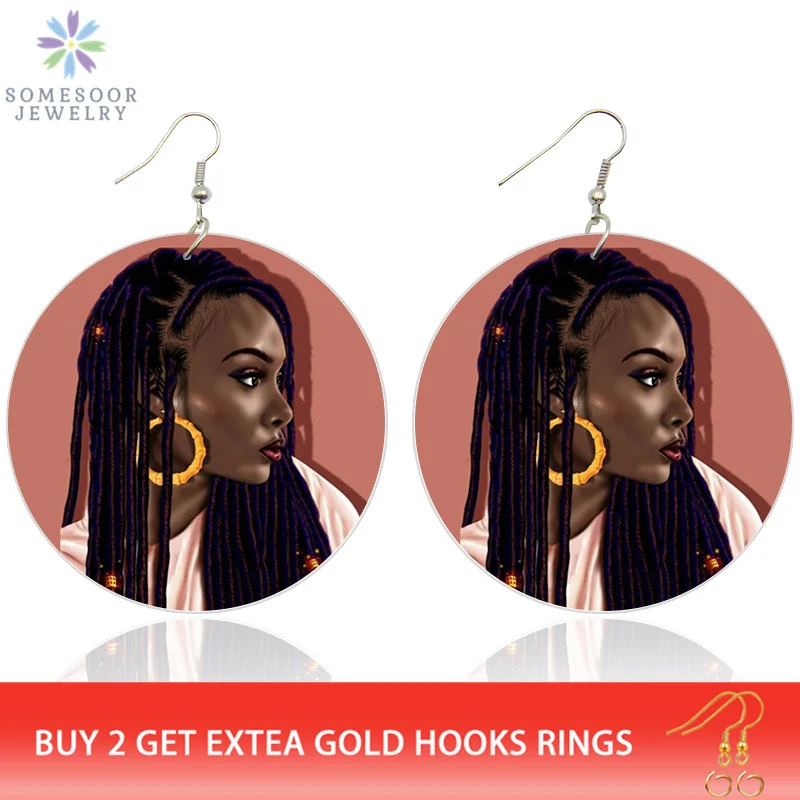 SOMESOOR окрашенные черные хип-хоп девушка Locs Hoops деревянные висячие серьги африканские натуральные волосы африканские деревянные украшения для женщин Подарки 1 пара