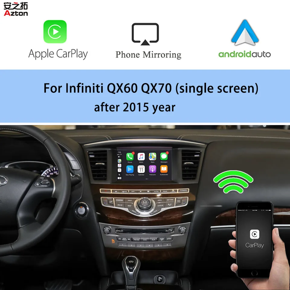 AZTON Car Wireless CarPlay per Infiniti QX60 QX70 Single Screen 2015-2020 Android Auto Apple CarPlay Interface Module