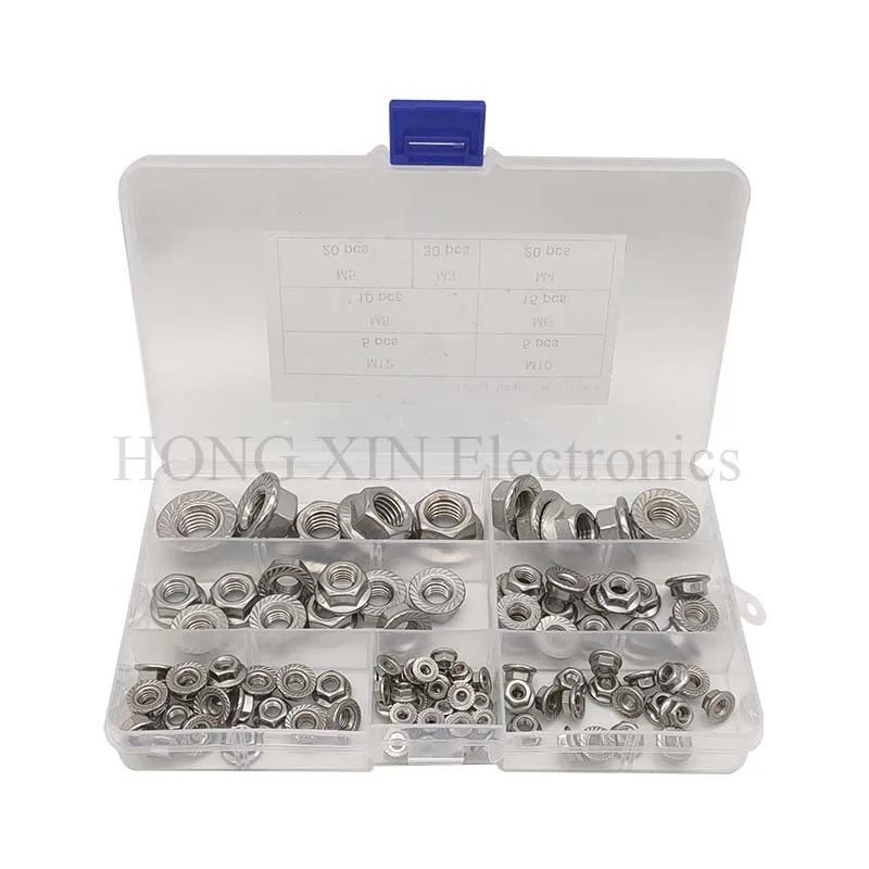 

Flange Nut Classification Kit 304 Stainless Steel Hexagon Lock Nut 7 Size 105pcs/Set M3/M4/M5/M6/M8/M10/M12