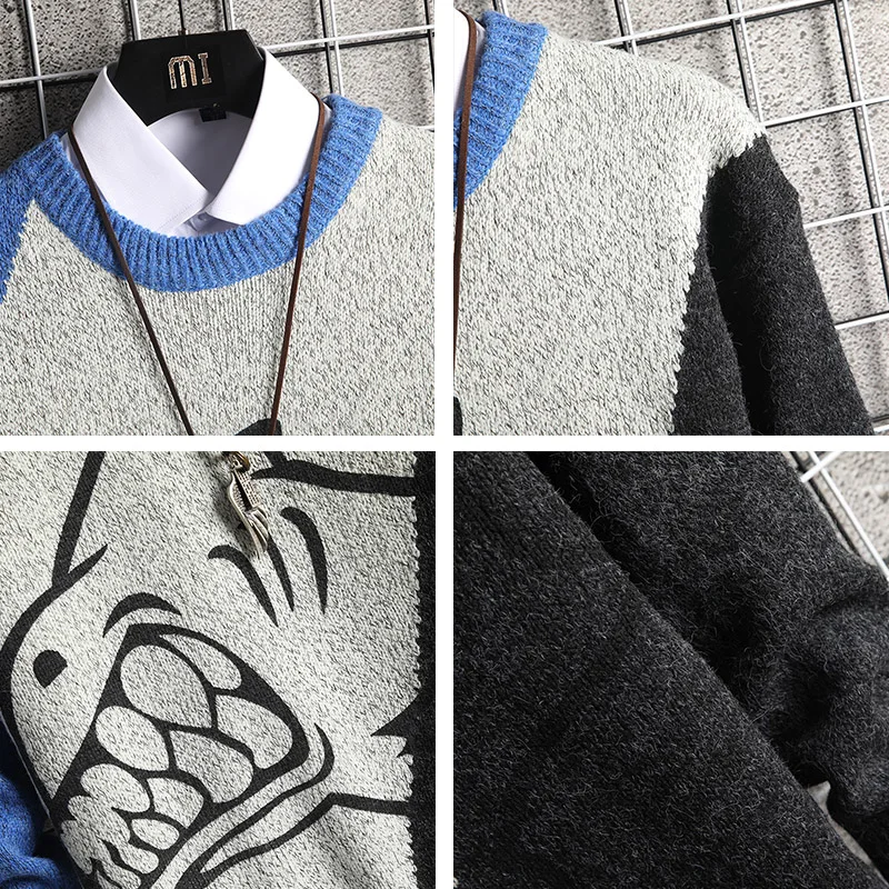 

SingleRoad Oversized Mens Knitted Sweater Men 2020 Shark Patchwork Sweaters Jumper Pullover Hip Hop Harajuku Red Sweater Men