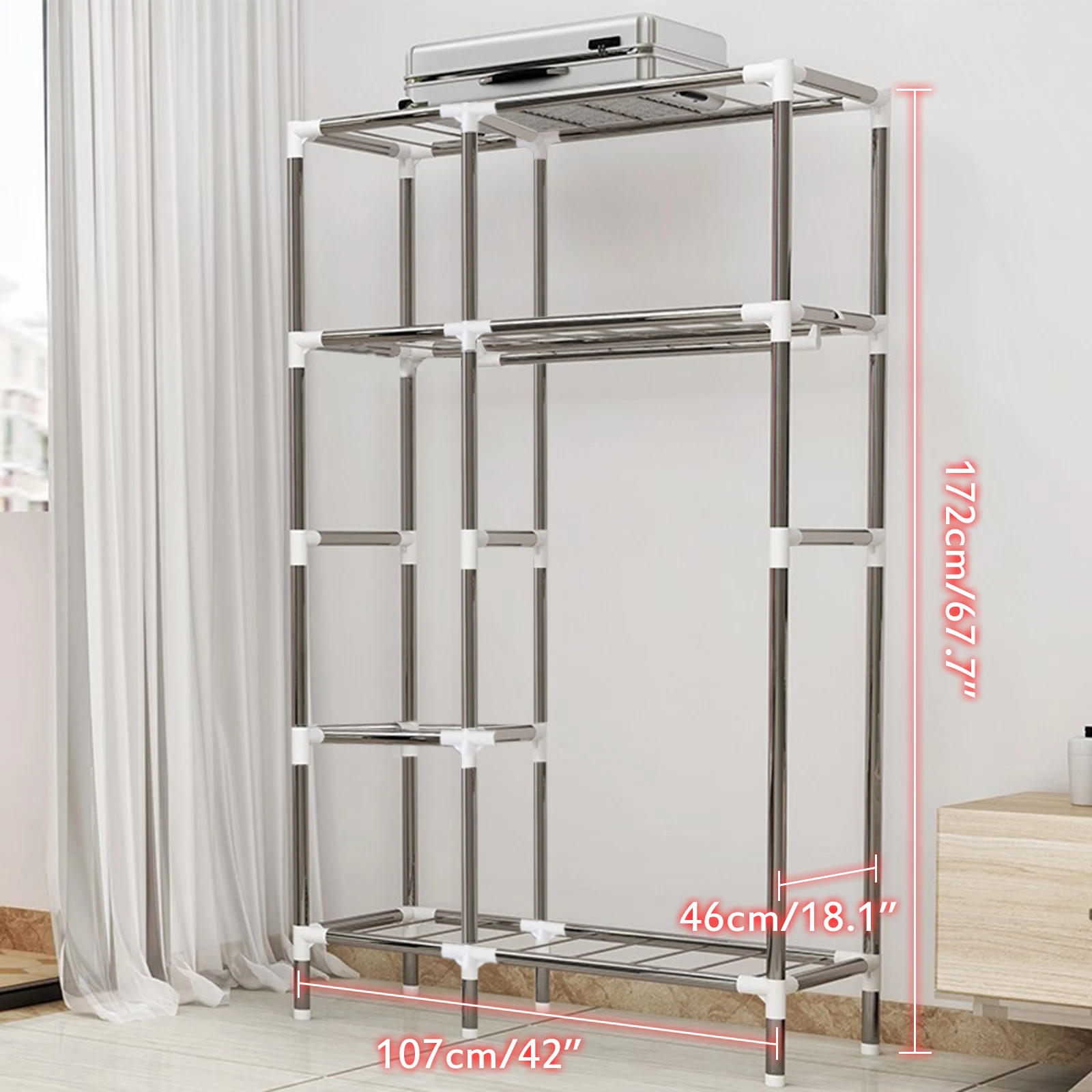 172x107x46 см 5 шкаф для одежды с двойным шкафом и подвесной рельсовый стеллаж