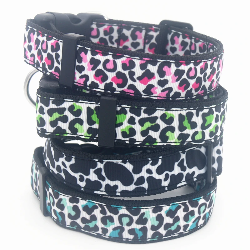 

DHK 1 ''25 мм собачий ошейник Леопардовый Персонализированные регулируемые высококачественные ленты ошейники для домашних животных C1912