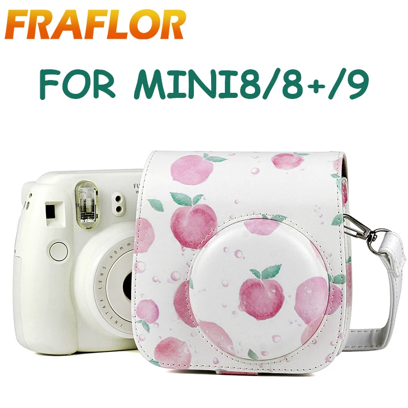 Чехол для Камеры Fujifilm Instax Mini 9/8/8 + с розовым и персиковым рисунком задним карманом