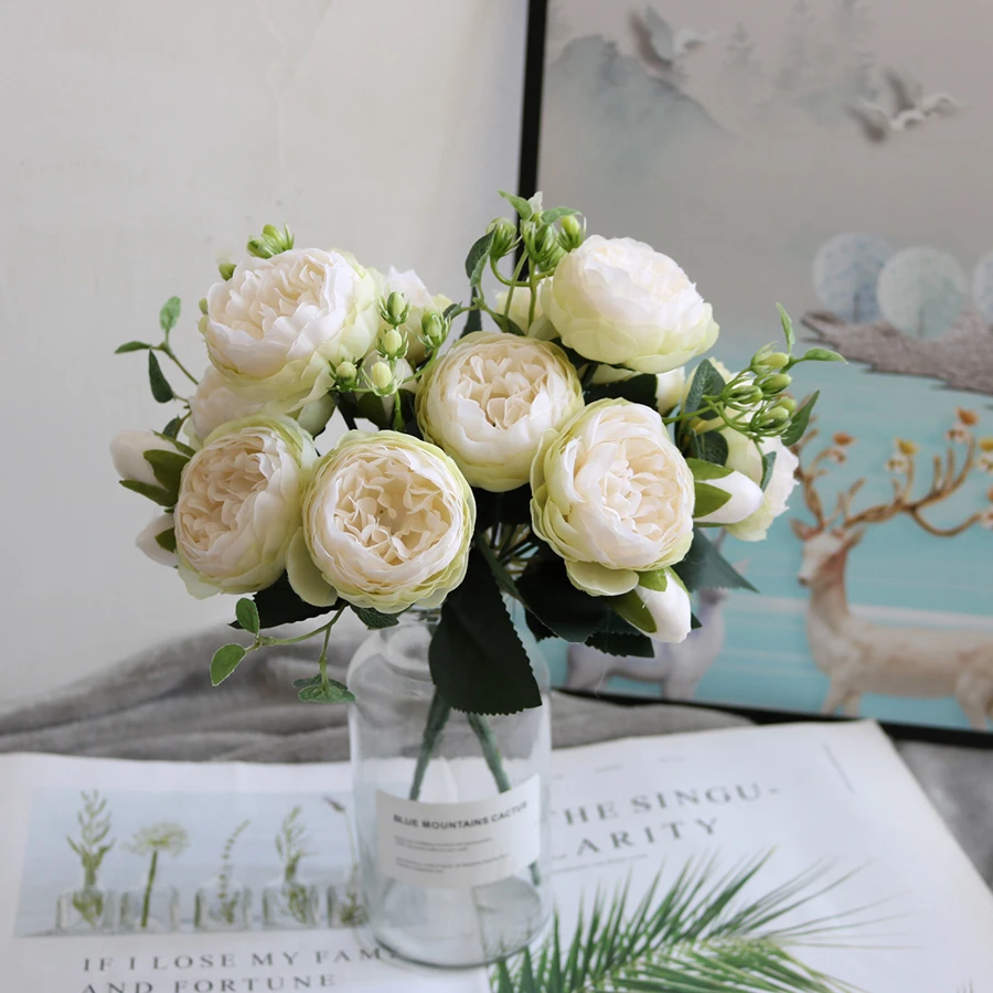Artificial Flowers Peony Bouquet Silk Rose Vase for Home Decor Garden Wedding Decorative Fake Plants Christmas Garland Material images - 6
