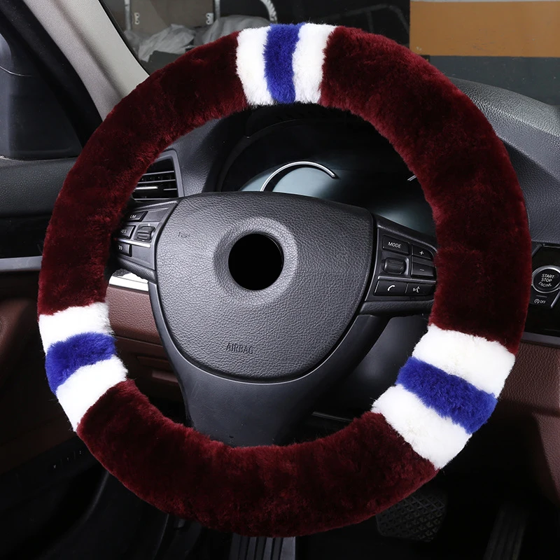 Type 3 Wool True Leather Car Steering Wheel Cover Fit For 36-42 CM 14.2"-16.5" Braid on Steering-Wheel Auto Carpet Winter Warm Soft - Название цвета: Type 3
