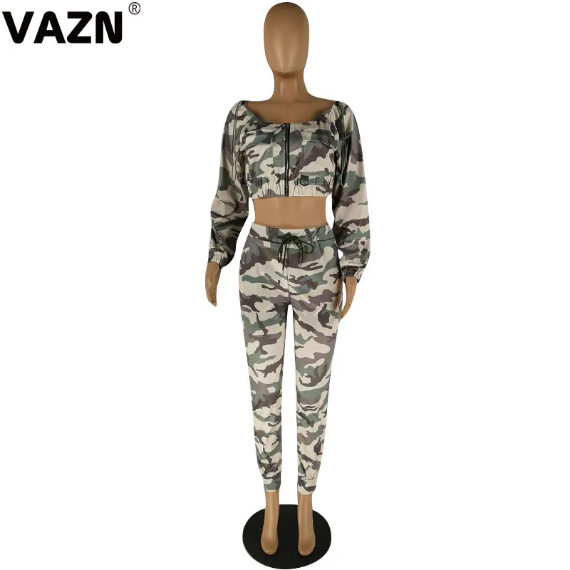 VAZN YZ917, осенний комплект с камуфляжным принтом, сексуальный,, топ с длинными рукавами, длинные широкие штаны, комплект из 2 предметов, комплекты ночного клуба, молодой ветер