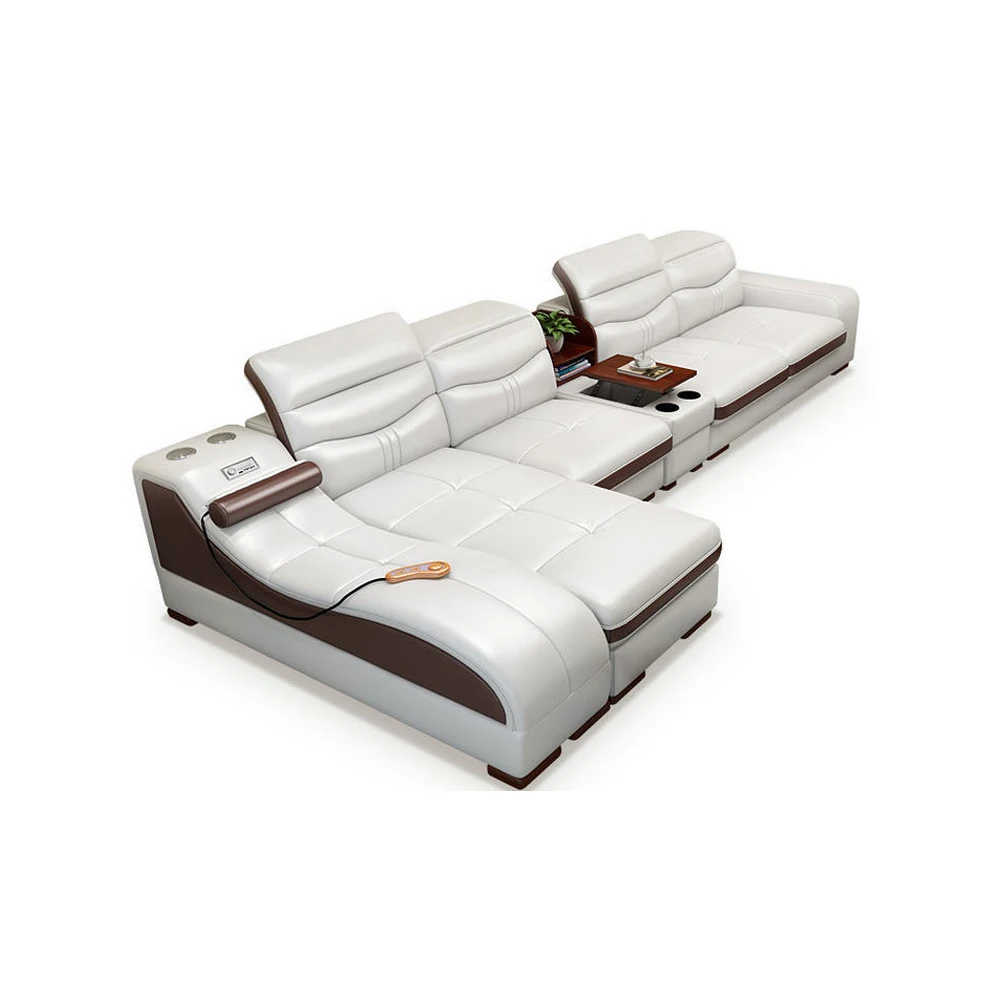 

living room Sofa top grade cow genuine leather couch Nordic modern L shape corner massage speaker USB bluetooth muebles de sala