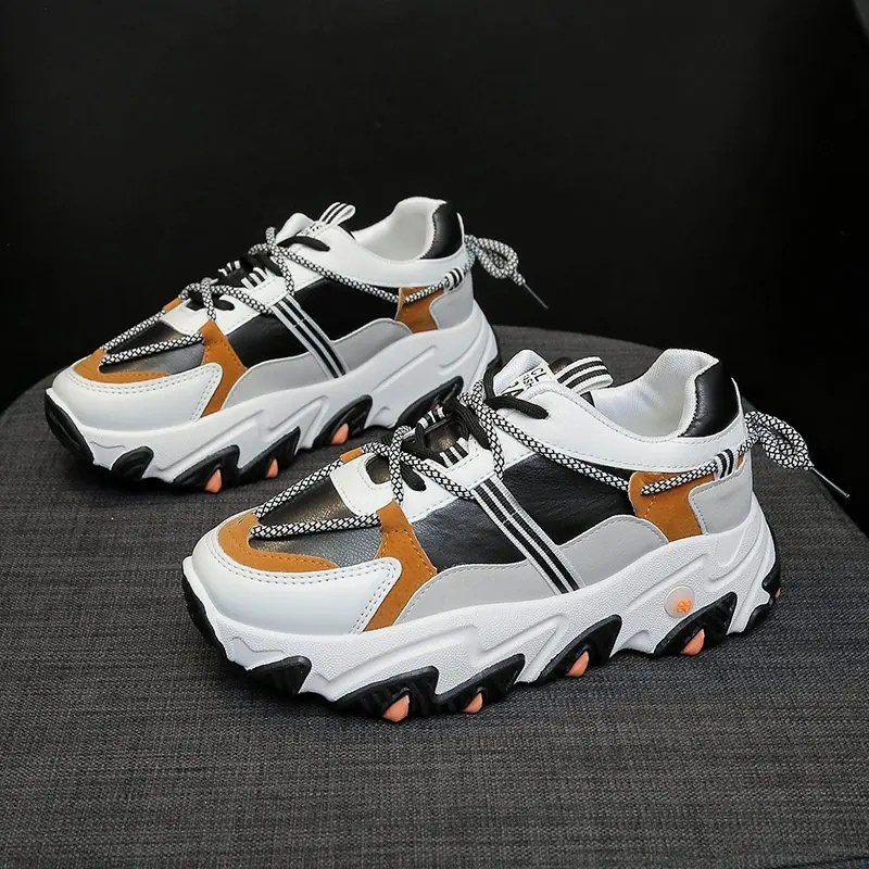 

Girls Chunky Sneakers Thick Bottom Platform Vulcanize Fashion Breathable Walking Casual Shoes for Woman Female 2020