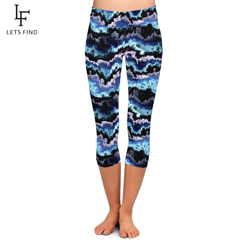 LETSFIND красивый 3D облака цифровая печать мягкие леггинсы с высокой талией размера
