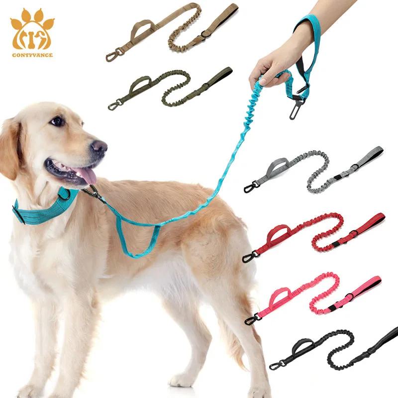 

Reflective Traction Dog Leash Double Handle Nylon Tactical Dog Leash Stretch Outdoor Dog Rope Elasticity Prevent Sudden Pull