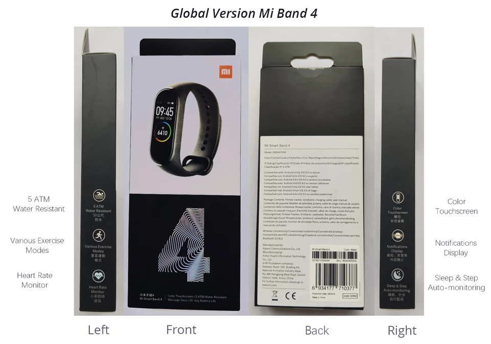 Глобальная версия Xiaomi Mi группа 4 Смарт Браслет miband 4 Фитнес отслеживание сердечного ритма браслет 3 цвета активно-матричные осид, Сенсорный экран 135 мАч