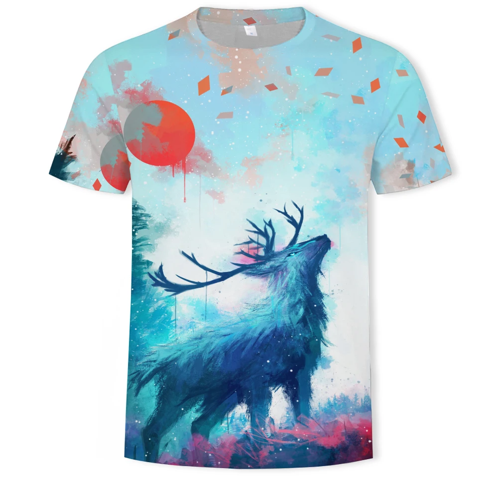 

New Summer Animal 3D deer Tee O-neck Clothes Kids lovely Little bear Clothes pet T-shirt Children Clothing Parent-child outfit