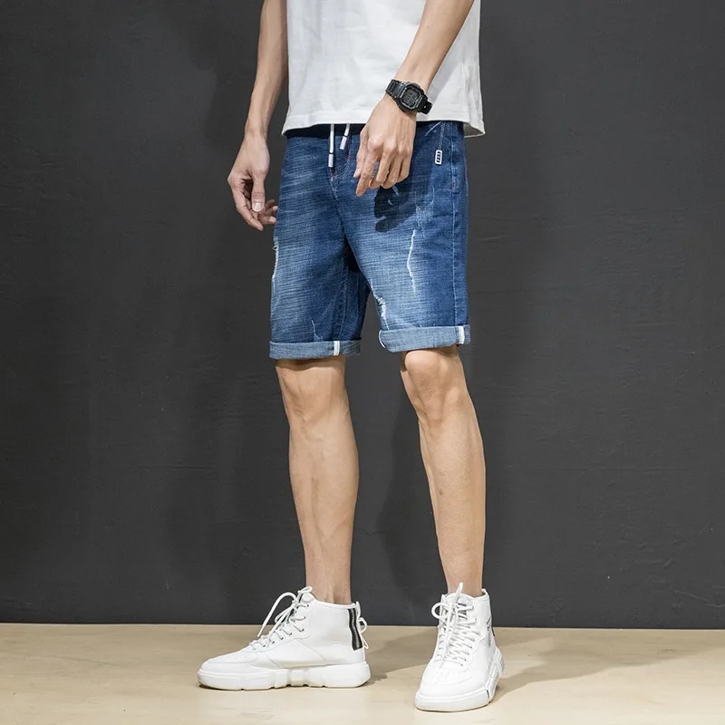 

2020 summer new denim shorts men's trend Capris straight middle pants thin men's casual work pants