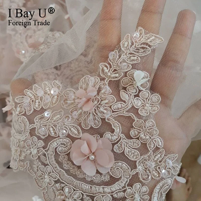 Розовая цветочная 3d-накидка для невесты длинная фата с бусинами мантилла цвета