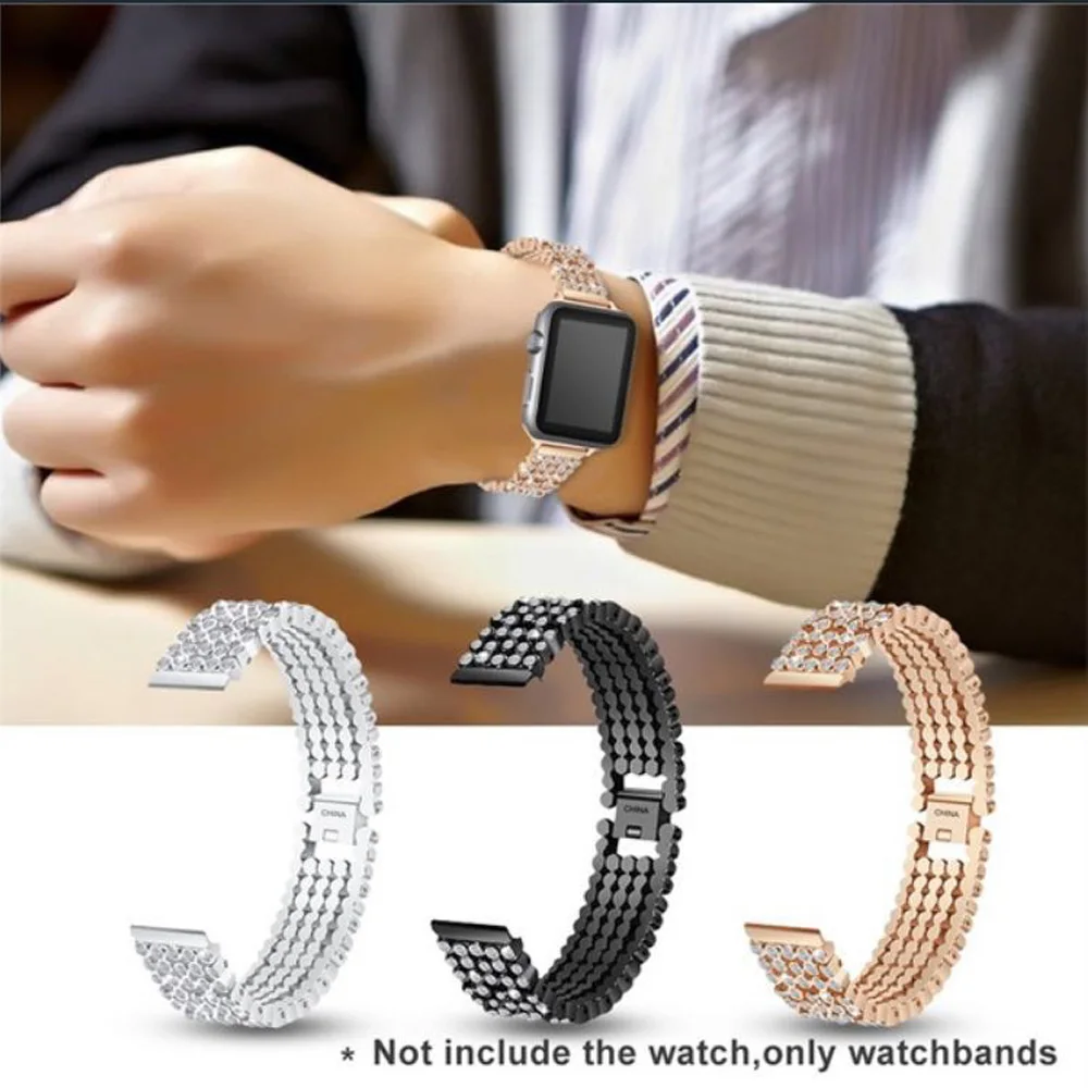 Ремешок со стразами для Apple Watch Band 38 мм 42 40 44 сменный Браслет из нержавеющей стали