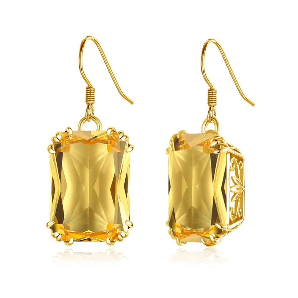 

Gold Earrings For Women Shiny Classic Yellow Crystal Engagement 14k Gold Plated Drop Earrings Korean Fashion Jewelry Wholesale