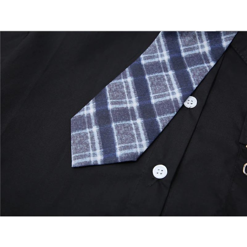 Женская блузка с коротким рукавом черная в клетку принтом цепей и галстуком