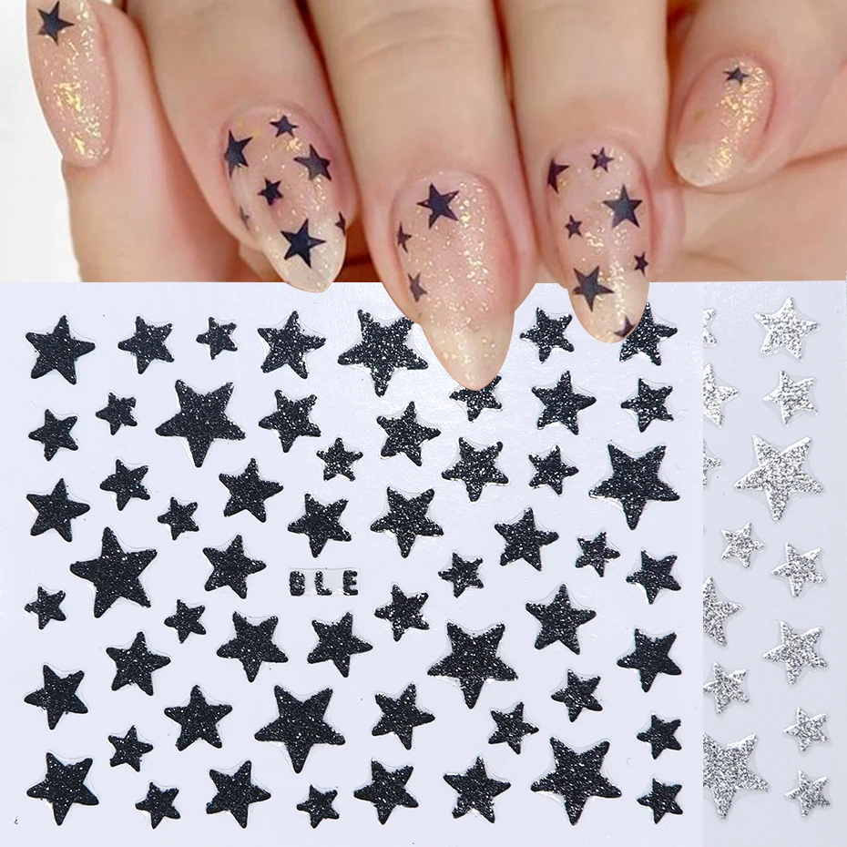 

3D Stars Design Nail Decals Stickers Glitter Shiny Nail Art Decorations Adhesive Sliders Lovely Manicure Accessories LANC132-2