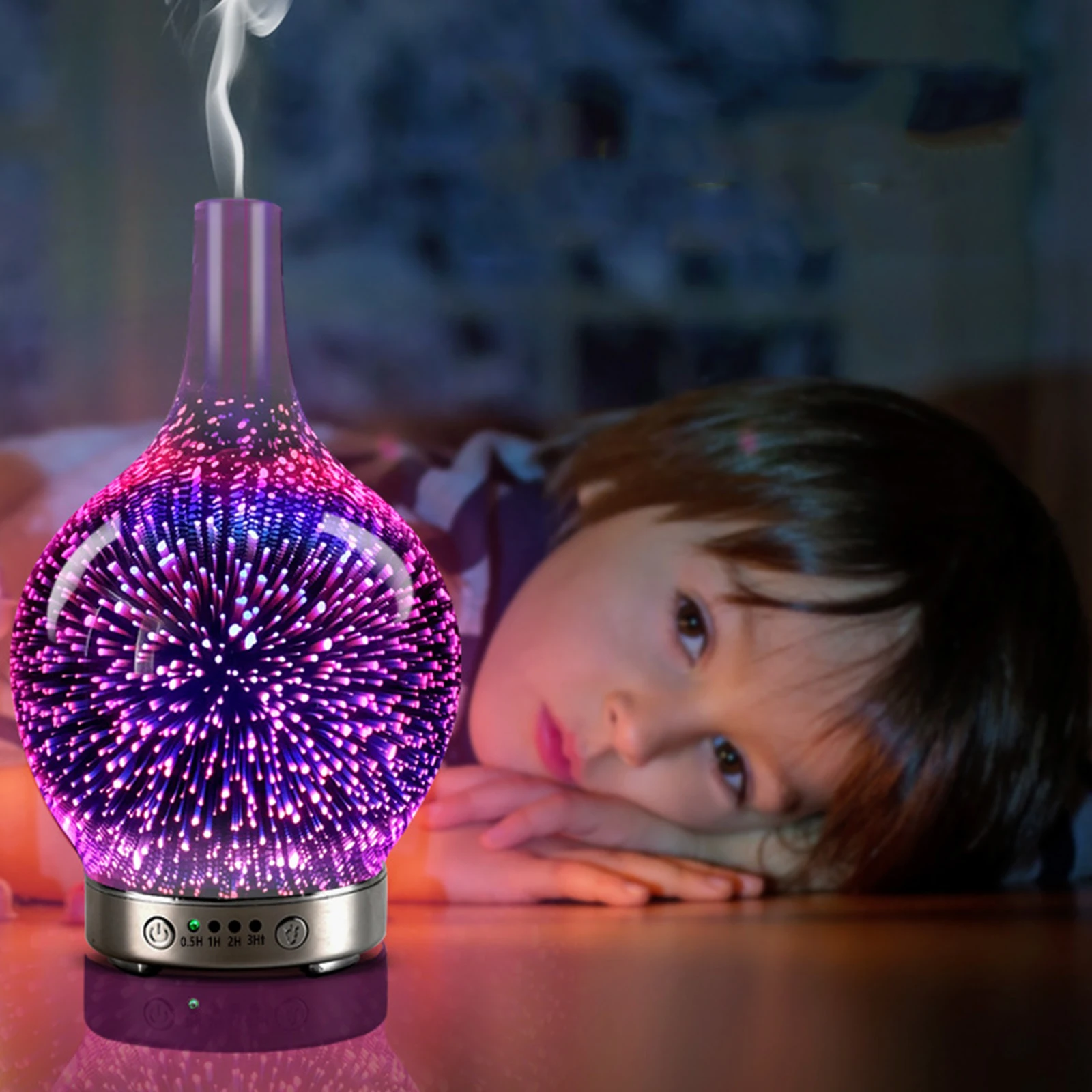 

3D Glass 100ml Essential Oil Diffuser Humidifier LED Timer Setting Yoga