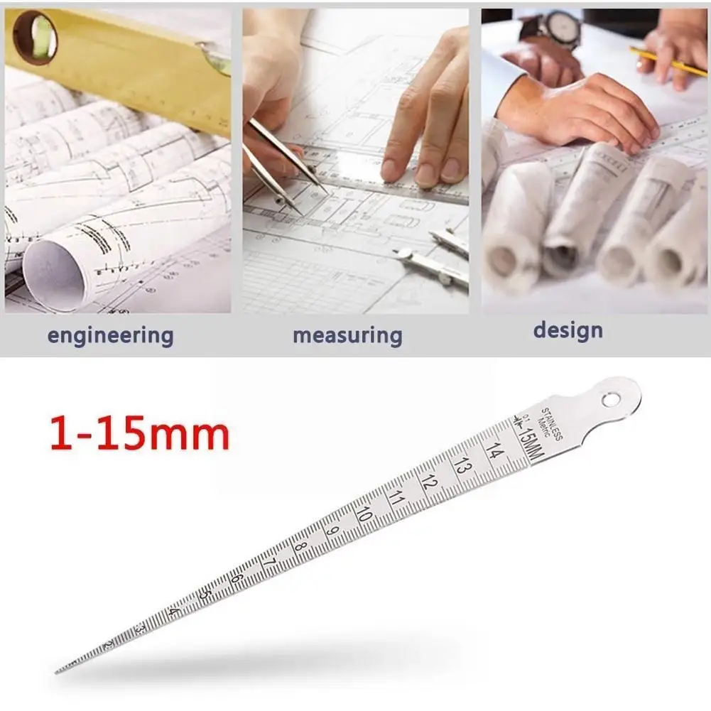 

1PC 1-15mm Steel Taper Gauge Feeler Gap Hole Measuring Feeler Gap Wedge Tool Taper Scale Aperture Side Hole Double I2H4