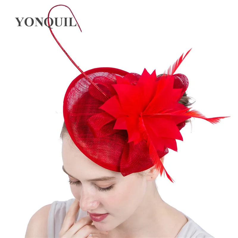 

Charming Red Sinamay Fascinator Hat For Bridal Wedding Occasion Kentucky Derby Ascot Races Melbourne Cup Hot Sale High Quality