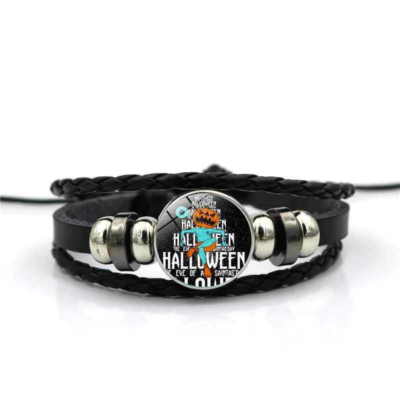 Многослойный кожаный браслет черного цвета ювелирное изделие на Хэллоуин модный